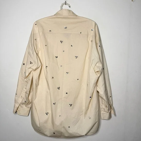 Sandro Rhinestone Cream Collared Shirt - Picture 10 of 12